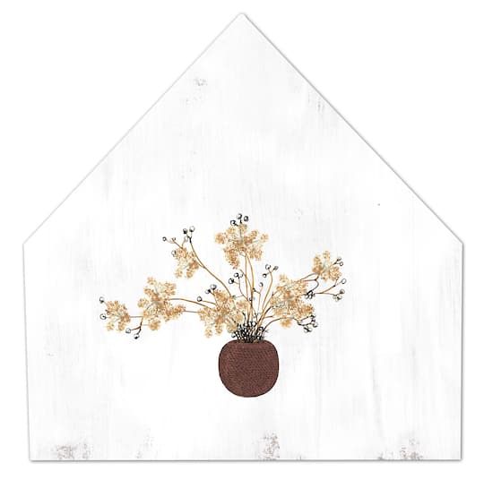 Brown Floral Vessel House-Shaped Hanging Canvas